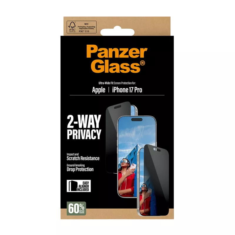 PanzerGlass ® 2-Way Privacy Screen Protector iPhone 17 Pro | Ultra-Wide Fit c. EasyAligner