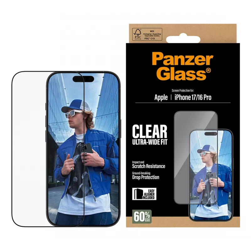 PanzerGlass ® Película de proteção de ecrã iPhone 17 | iPhone 16 Pro | Ultra-Wide Fit com EasyAligner