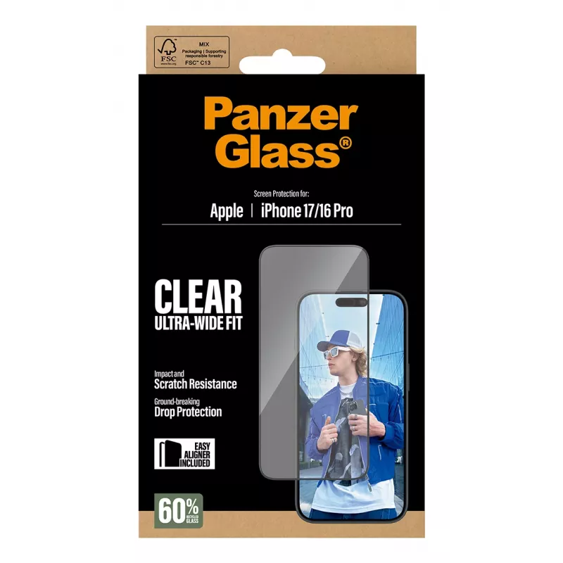PanzerGlass ® Película de proteção de ecrã iPhone 17 | iPhone 16 Pro | Ultra-Wide Fit com EasyAligner