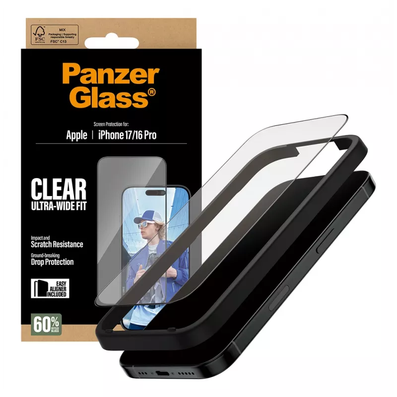PanzerGlass ® Película de proteção de ecrã iPhone 17 | iPhone 16 Pro | Ultra-Wide Fit com EasyAligner