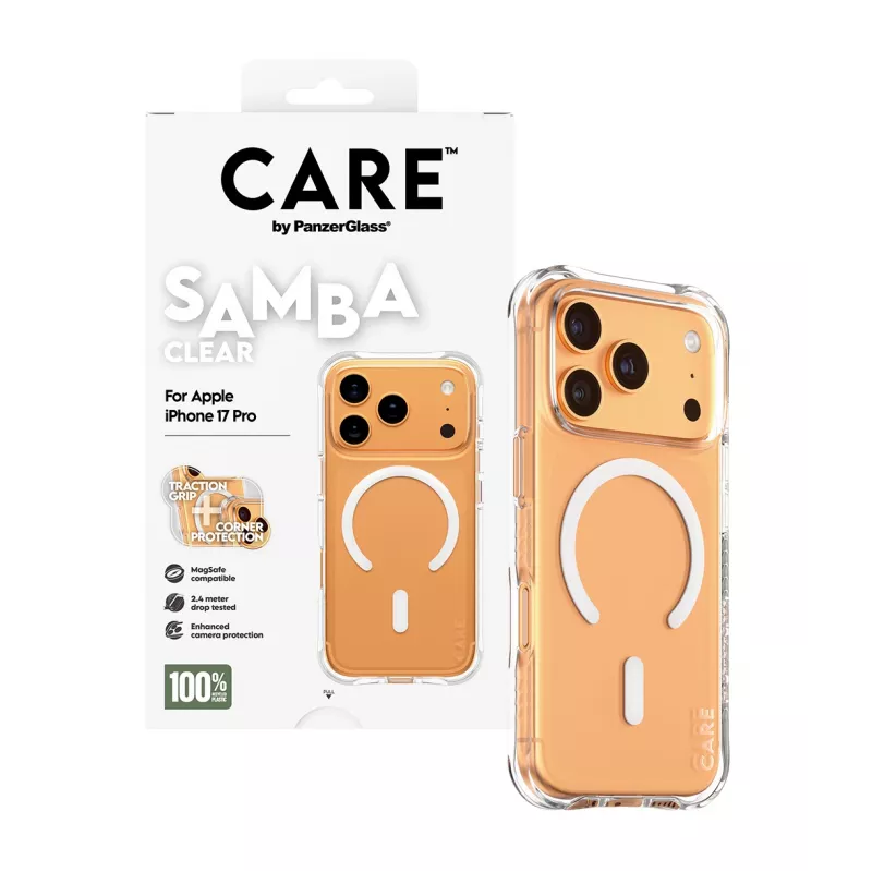PanzerGlass CARE™ by ® Samba Case Transparente c/ MagSafe Branco iPhone 17 Pro