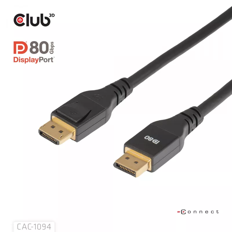 Club 3D CAC-1094 cabo DisplayPort 2.1 certificado VESA DP80 8K 240 Hz, 2 m (6,56 ft), preto