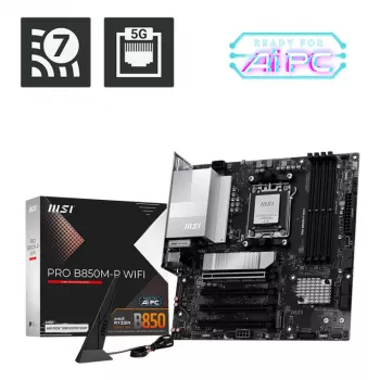 Placa-mãe MSI PRO B850M-P WIFI micro ATX, AMD B850, Socket AM5, 4×DDR5 DIMM, 3×M.2, Wi‑Fi 7, 5Gb LAN