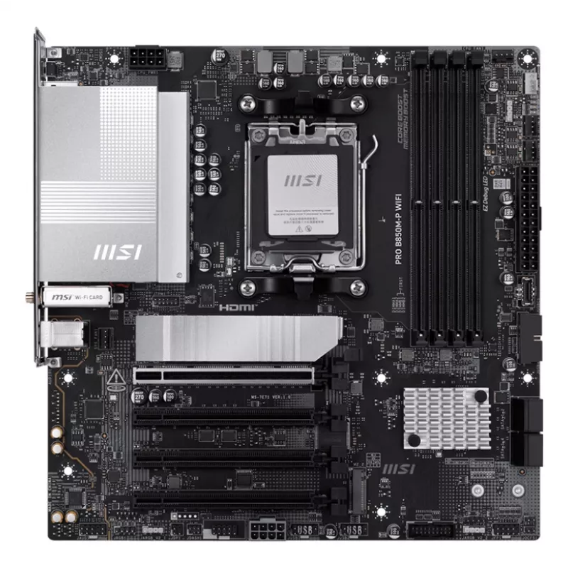 Placa-mãe MSI PRO B850M-P WIFI micro ATX, AMD B850, Socket AM5, 4×DDR5 DIMM, 3×M.2, Wi‑Fi 7, 5Gb LAN