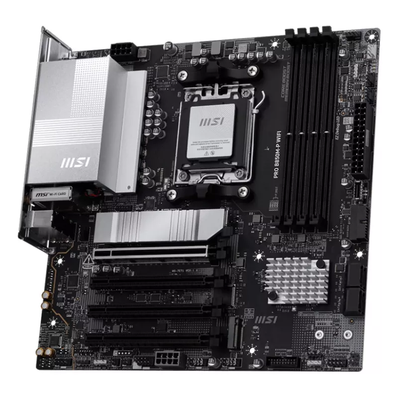 Placa-mãe MSI PRO B850M-P WIFI micro ATX, AMD B850, Socket AM5, 4×DDR5 DIMM, 3×M.2, Wi‑Fi 7, 5Gb LAN