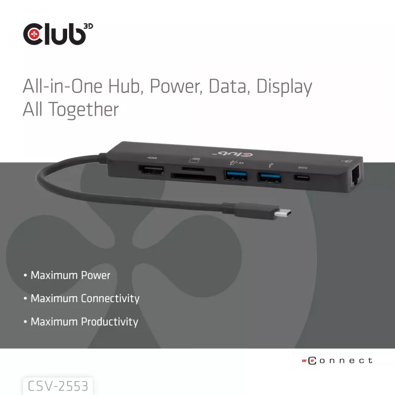 CLUB3D CSV-2553 Hub de interfaces USB Type-C 5000 Mbit/s Preto