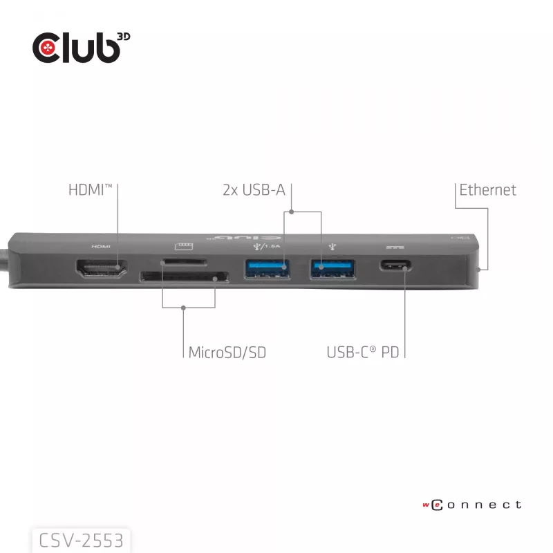 CLUB3D CSV-2553 Hub de interfaces USB Type-C 5000 Mbit/s Preto