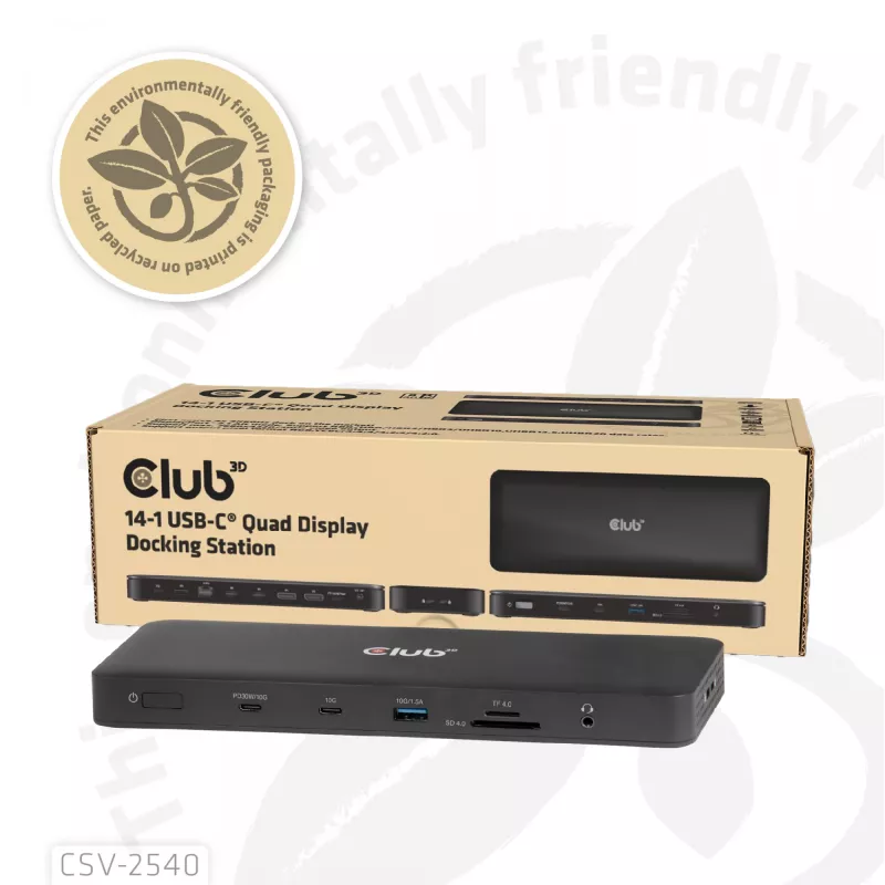 Docking station CLUB 3D 14-1 USB-C Quad Display USB4 com 2× portas USB 2.0