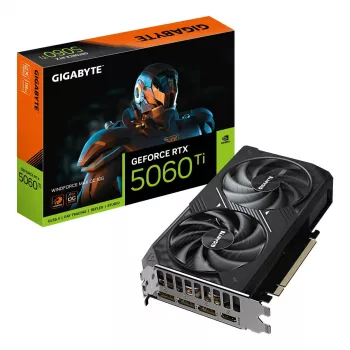 Placa gráfica GIGABYTE GeForce RTX 5060 Ti 16GB GDDR7 PCIe 5.0, 128-Bit, 28000 MHz, WINDFORCE 2X, 2-Slot, 208×120×40 mm