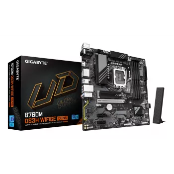 Placa-mãe GIGABYTE B760M DS3H WIFI6E GEN5 - Compatível com CPUs Intel Core de 14.ª geração, VRM digital de 6+2+1 fases, até 5600MHz DDR5, 2xPCIe 4.0 M.2, Wi-Fi 6E, LAN 2.5GbE, USB 3.2 Gen2