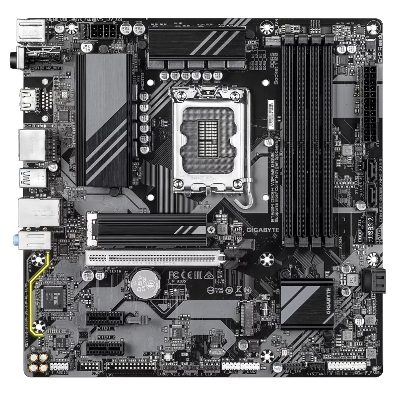 Placa-mãe GIGABYTE B760M DS3H WIFI6E GEN5 - Compatível com CPUs Intel Core de 14.ª geração, VRM digital de 6+2+1 fases, até 5600MHz DDR5, 2xPCIe 4.0 M.2, Wi-Fi 6E, LAN 2.5GbE, USB 3.2 Gen2