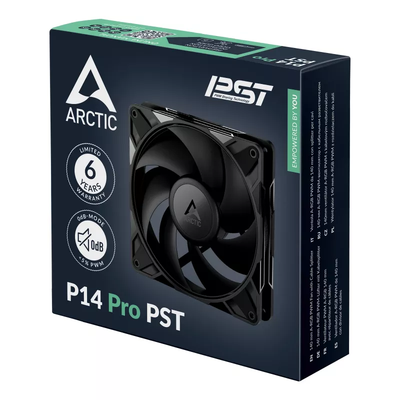 Ventoinha ARCTIC P14 Pro PST 140 mm PWM com divisor de cabo, ventoinha, 14 cm, 400 rpm, 2500 rpm, 186 m³/h, preto
