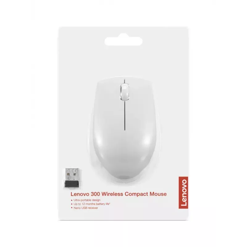 Rato compacto sem fios Lenovo Compact Mouse com pilha – ambidestro, 1000 DPI, HF-Wireless, 3 botões, cinzento