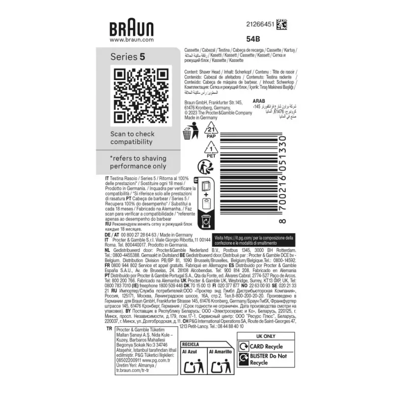 Cabeça de corte BRAUN Series 5 54 B — 1 cabeça de substituição, aço inoxidável preto