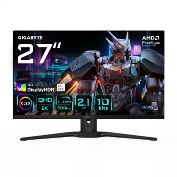 Monitor gaming OLED QHD GIGABYTE AORUS FO27Q5P – 2560 x 1440, 500 Hz, 0,03 ms, KVM, 300 cd/m², FreeSync Premium Pro, DisplayHDR True Black 500, DisplayPort 2.1