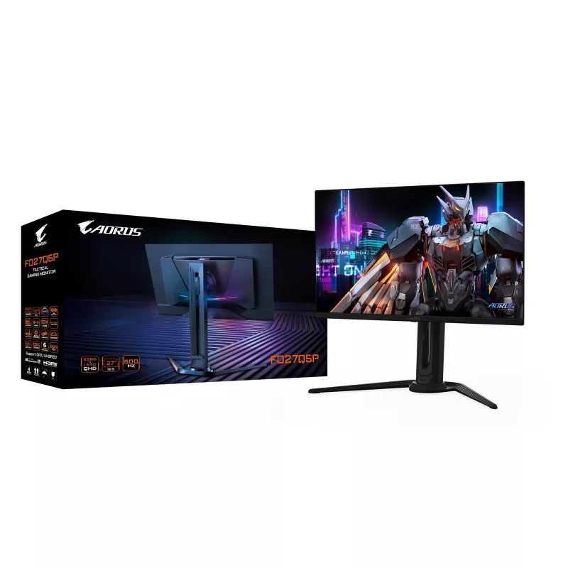 Monitor gaming OLED QHD GIGABYTE AORUS FO27Q5P – 2560 x 1440, 500 Hz, 0,03 ms, KVM, 300 cd/m², FreeSync Premium Pro, DisplayHDR True Black 500, DisplayPort 2.1