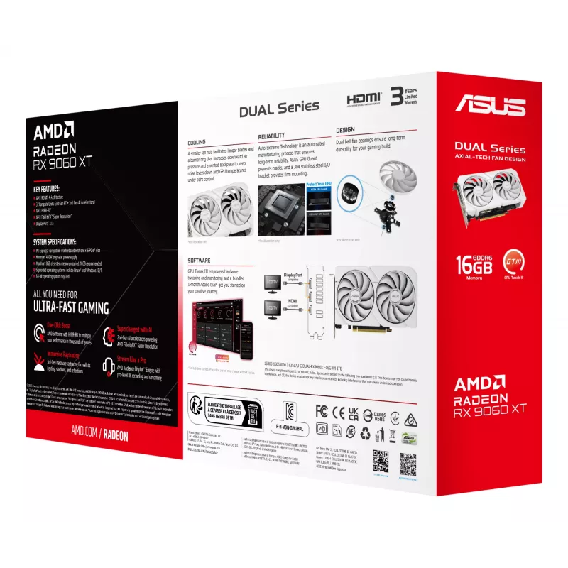 ASUS Dual -RX9060XT-16G-WHITE AMD Radeon RX 9060 XT 16 GB GDDR6