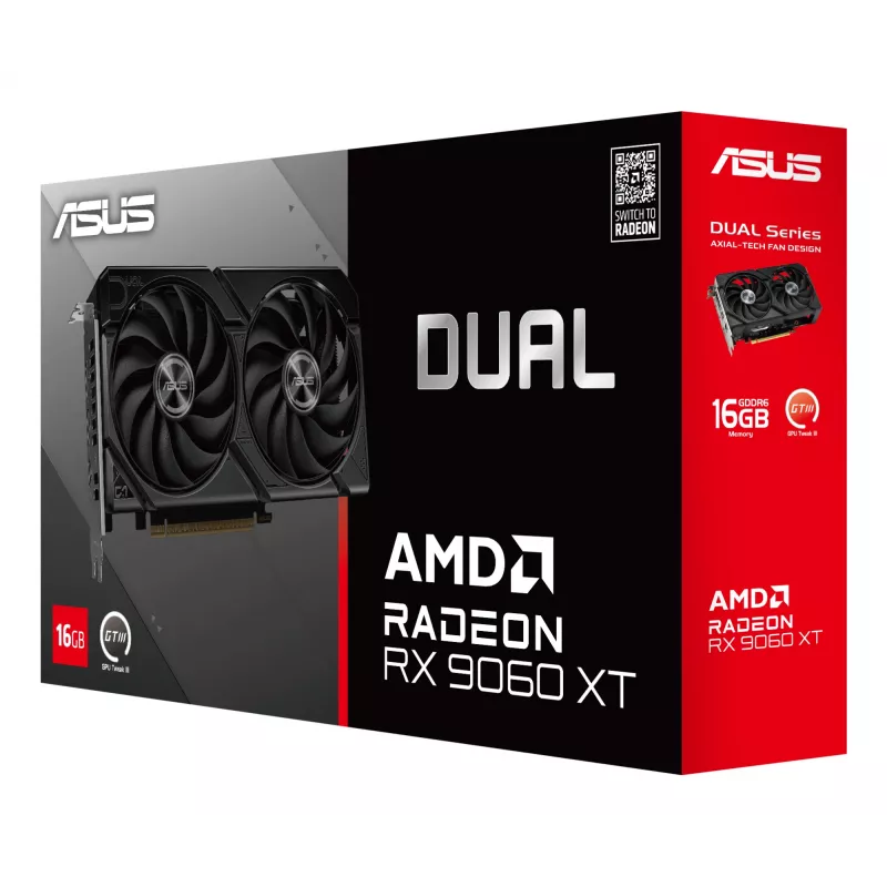 Placa gráfica ASUS Dual Radeon RX 9060 XT 16 GB GDDR6, 128 bits, PCIe 5.0, 2 ventoinhas