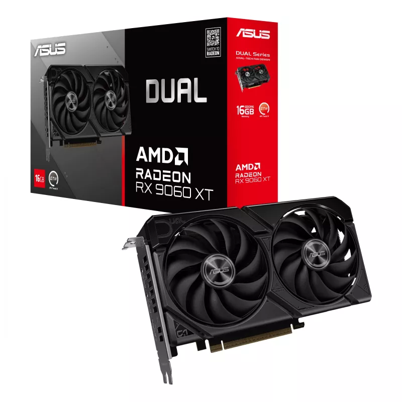 Placa gráfica ASUS Dual Radeon RX 9060 XT 16 GB GDDR6, 128 bits, PCIe 5.0, 2 ventoinhas
