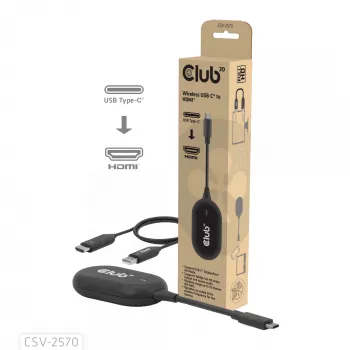 CLUB3D Wireless USB-C® para HDMI™, 1920 x 1080 píxeis, transmissor e recetor AV, com fios e sem fios, preto, HDCP