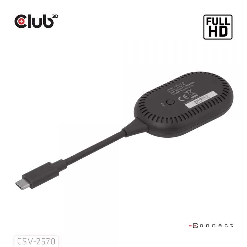 CLUB3D Wireless USB-C® para HDMI™, 1920 x 1080 píxeis, transmissor e recetor AV, com fios e sem fios, preto, HDCP