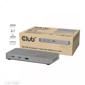 CLUB3D CSV-2563 Hub Thunderbolt™ 5 5-1 vídeo triplo 5K60Hz Thunderbolt™ Share certificado 180 W