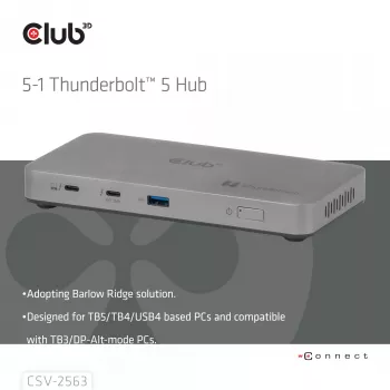 CLUB3D CSV-2563 Hub Thunderbolt™ 5 5-1 vídeo triplo 5K60Hz Thunderbolt™ Share certificado 180 W