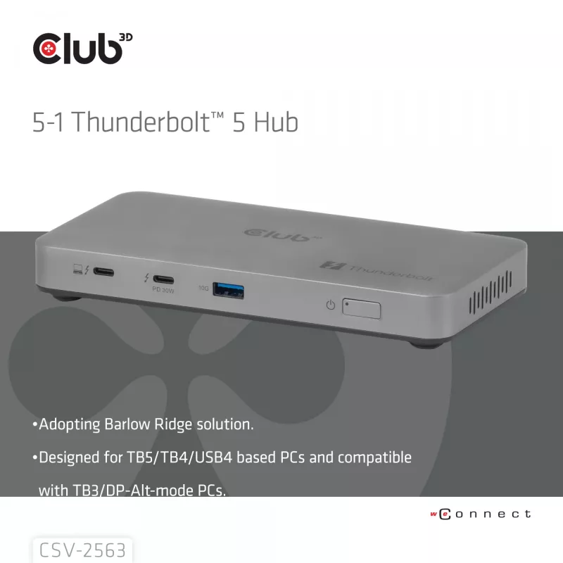 CLUB3D CSV-2563 Hub Thunderbolt™ 5 5-1 vídeo triplo 5K60Hz Thunderbolt™ Share certificado 180 W