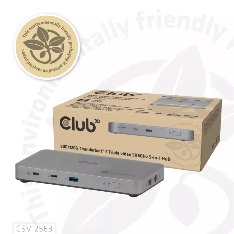 CLUB3D CSV-2563 Hub Thunderbolt™ 5 5-1 vídeo triplo 5K60Hz Thunderbolt™ Share certificado 180 W