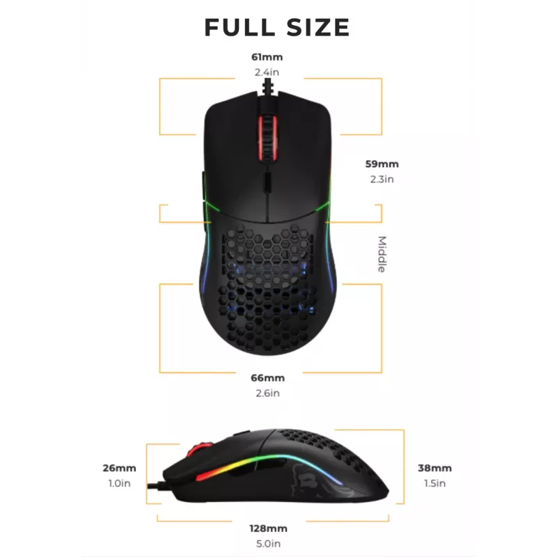 Rato Glorious Gaming Glorious Model O Regular (preto), para destros, ótico, USB tipo A, 12000 DPI, preto