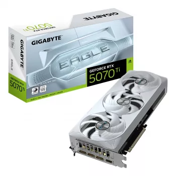 Placa gráfica GIGABYTE GeForce RTX 5070 Ti EAGLE OC ICE SFF 16G - 16 GB GDDR7, 256 bits, PCI-E 5.0, 2542 MHz de frequência do núcleo, 3 x DP 2.1a, 1 x HDMI 2.1b, NVIDIA DLSS 4, GV-N507TEAGLEOC ICE-16GD