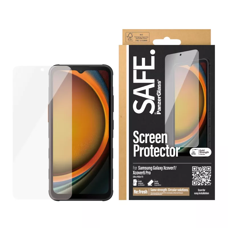 Película protetora de ecrã PanzerGlass SAFE. by ® Samsung Galaxy Xcover7 | Xcover6 Pro | Ultra-Wide Fit
