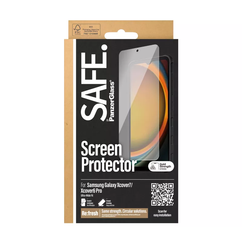 Película protetora de ecrã PanzerGlass SAFE. by ® Samsung Galaxy Xcover7 | Xcover6 Pro | Ultra-Wide Fit