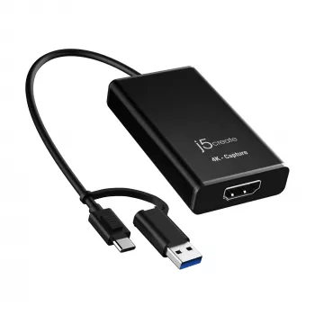 j5create JVA11-N Adaptador de captura HDMI™ 4K, preto, USB 3.2 Gen 1 (3.1 Gen 1), 3840 x 2160 píxeis, alumínio, 0,19 m, Taiwan