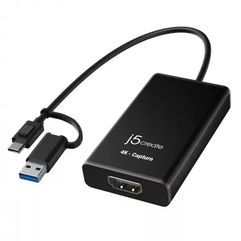 j5create JVA11-N Adaptador de captura HDMI™ 4K, preto, USB 3.2 Gen 1 (3.1 Gen 1), 3840 x 2160 píxeis, alumínio, 0,19 m, Taiwan