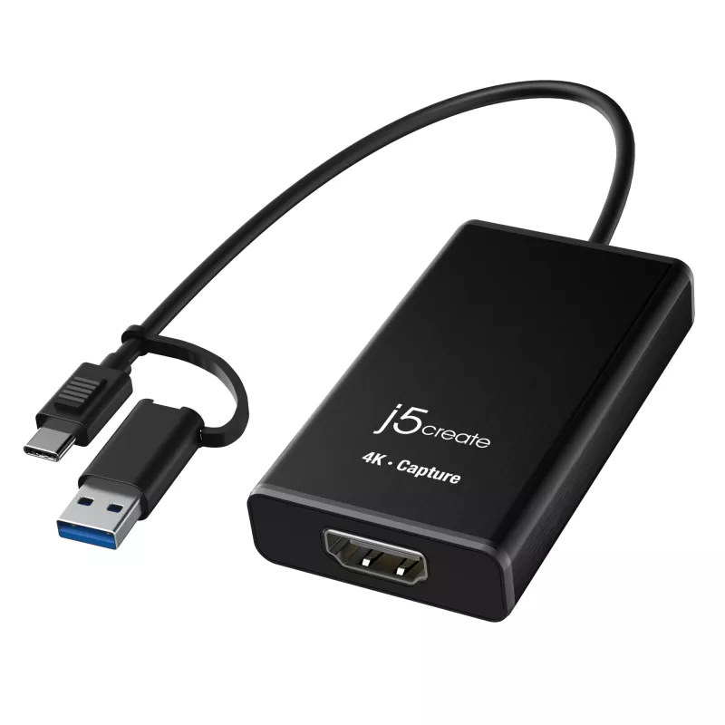 j5create JVA11-N Adaptador de captura HDMI™ 4K, preto, USB 3.2 Gen 1 (3.1 Gen 1), 3840 x 2160 píxeis, alumínio, 0,19 m, Taiwan