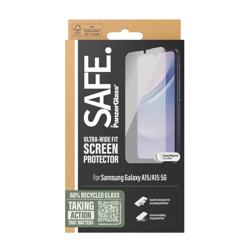 PanzerGlass SAFE. by ® Película de proteção de ecrã para Samsung Galaxy A15 | A15 5G | Ultra-Wide Fit com EasyAligner