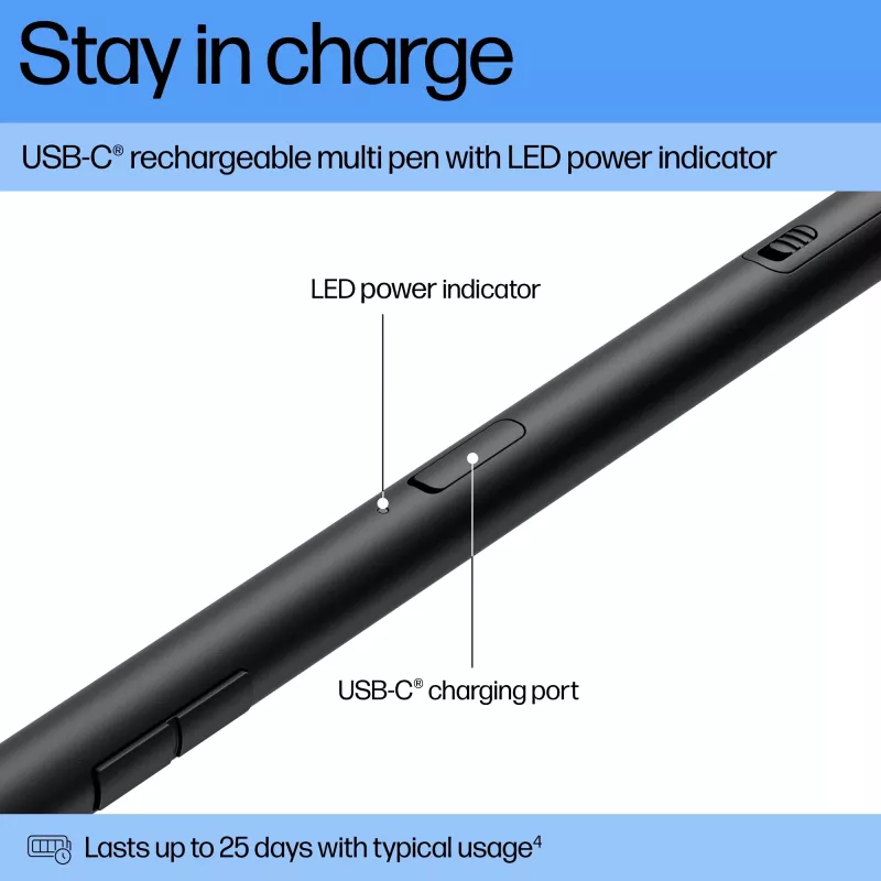 HP 705 Multi-Pen recarregável, portátil, HP, preto, integrado, iões de lítio (Li-Ion), China