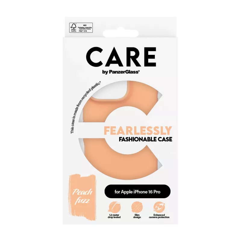 PanzerGlass CARE by capa elegante Peachy iPhone 16 Pro capa transparente