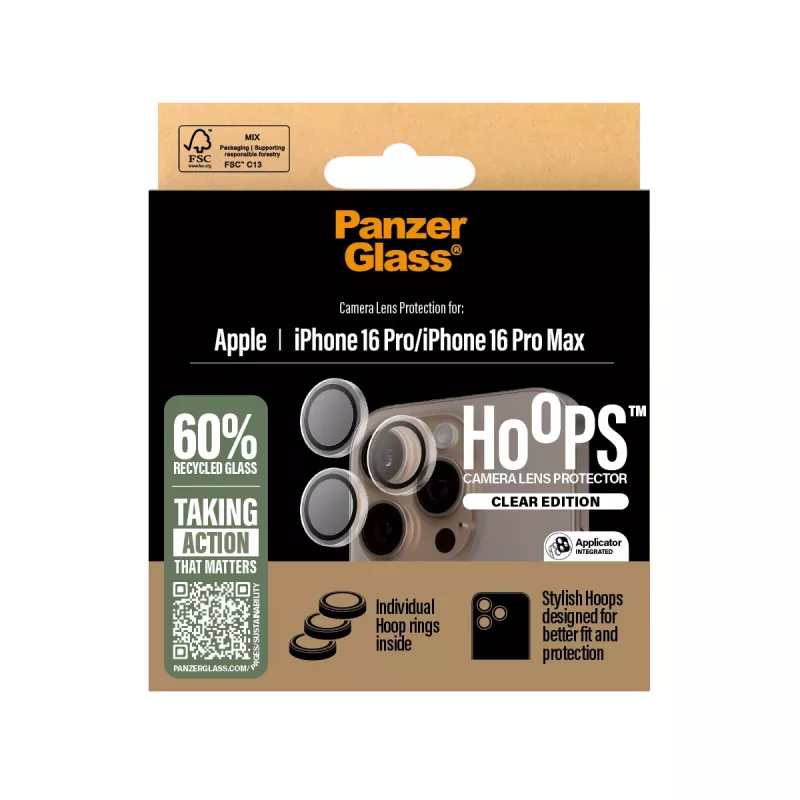 PanzerGlass ® Hoops® proteção de lentes da câmara transparente iPhone 16 Pro | 16 Pro Max