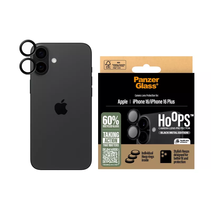 PanzerGlass ® Hoops® proteção de lentes da câmara preto iPhone 16 | 16 Plus