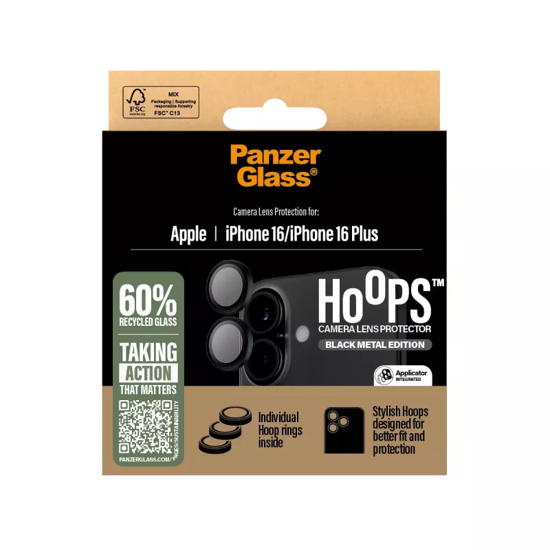 PanzerGlass ® Hoops® proteção de lentes da câmara preto iPhone 16 | 16 Plus