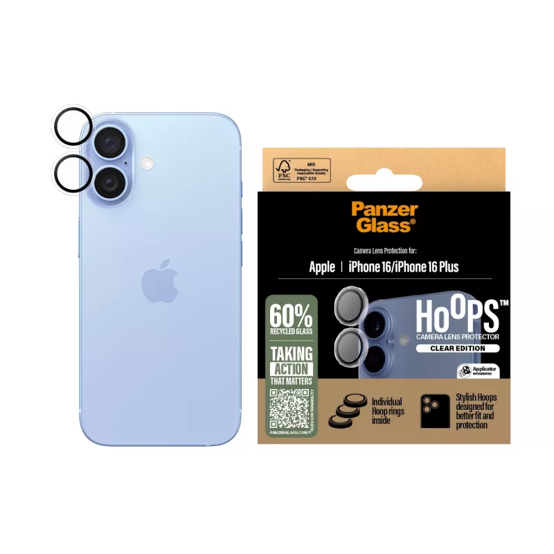 PanzerGlass ® Hoops® proteção de lentes da câmara transparente para iPhone 16 | 16 Plus