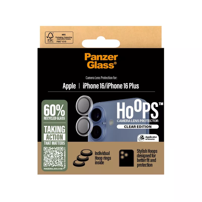 PanzerGlass ® Hoops® proteção de lentes da câmara transparente para iPhone 16 | 16 Plus