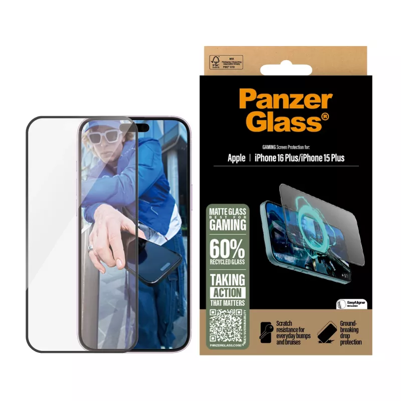 PanzerGlass® Gaming protetor de ecrã iPhone 16 Plus | 15 Plus | Ultra-Wide Fit