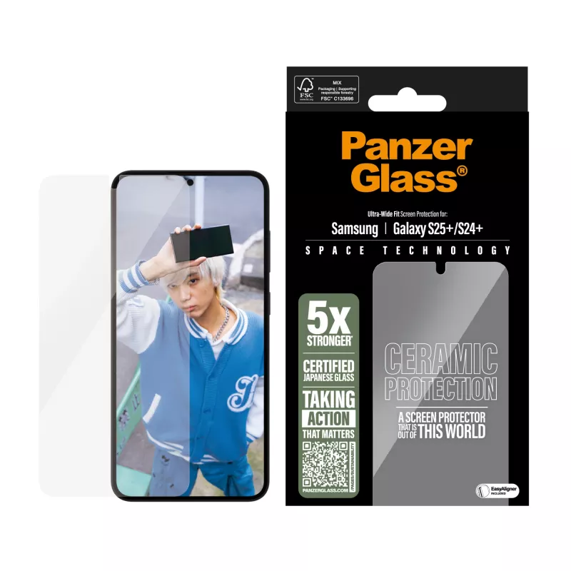 PanzerGlass ® proteção de ecrã em cerâmica para Samsung Galaxy S25+ | S24+ | Ultra-Wide Fit com EasyAligner