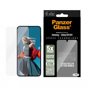 PanzerGlass ® proteção de ecrã em cerâmica Samsung Galaxy S25 | S24 | Ultra-Wide Fit com EasyAligner