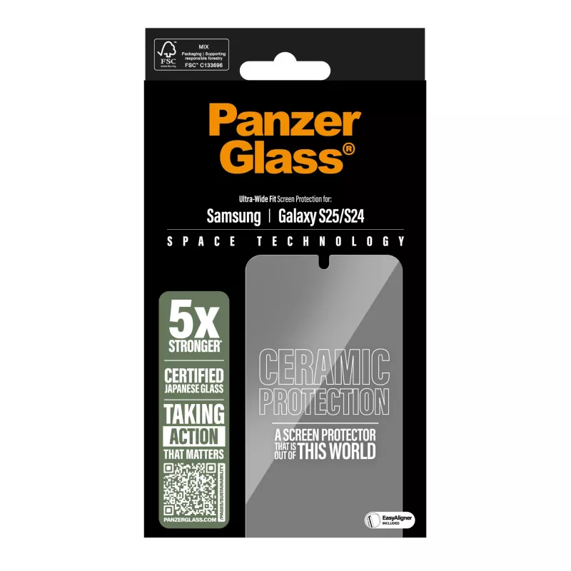 PanzerGlass ® proteção de ecrã em cerâmica Samsung Galaxy S25 | S24 | Ultra-Wide Fit com EasyAligner