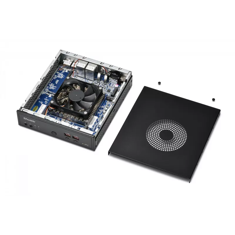 Shuttle Slim AI PC DN11H7 Intel Core Ultra 7 155H, gráficos Intel Arc, 2xHDMI, 2x DP, 4x 2.5 Gbit LAN, VESA, funcionamento contínuo 24/7