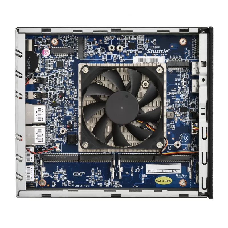 Shuttle Slim AI PC DN11H7 Intel Core Ultra 7 155H, gráficos Intel Arc, 2xHDMI, 2x DP, 4x 2.5 Gbit LAN, VESA, funcionamento contínuo 24/7